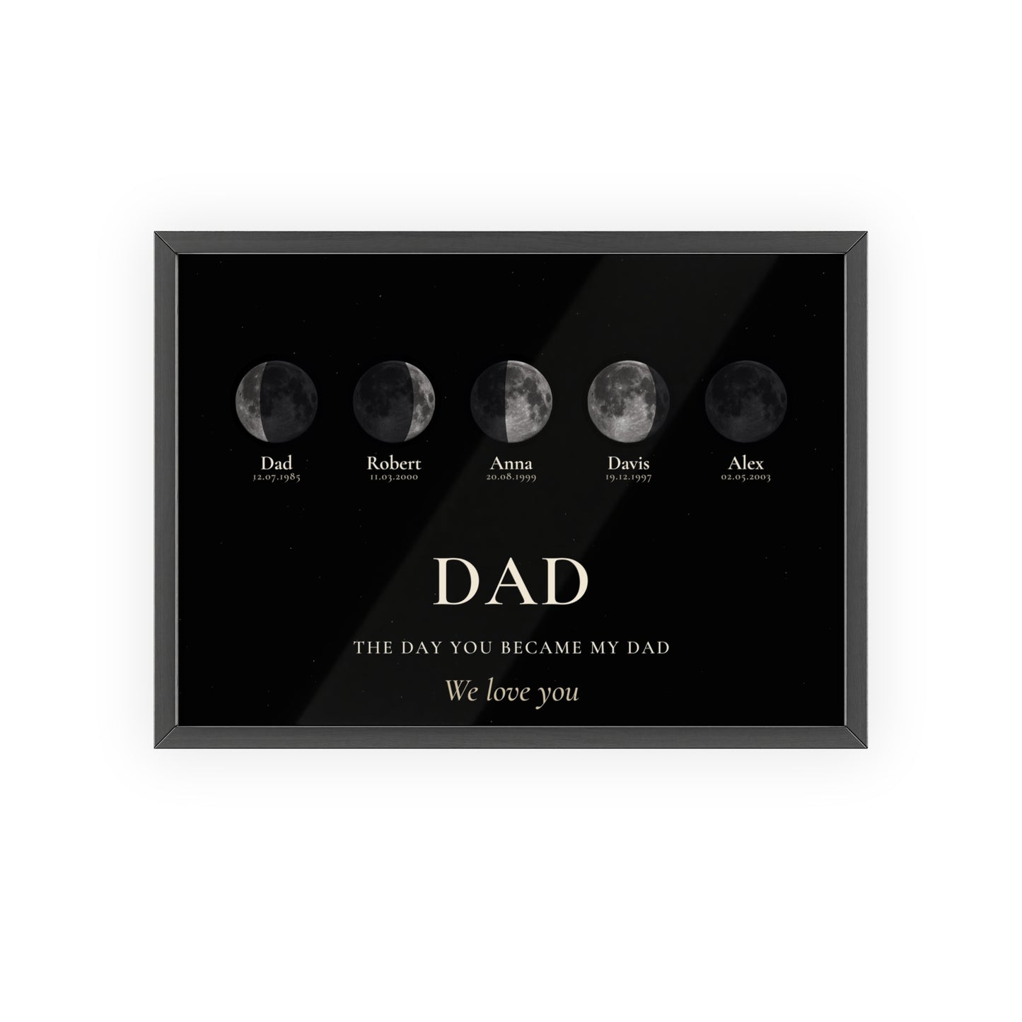 Personalised Dad moon phase print with custom date, names and message