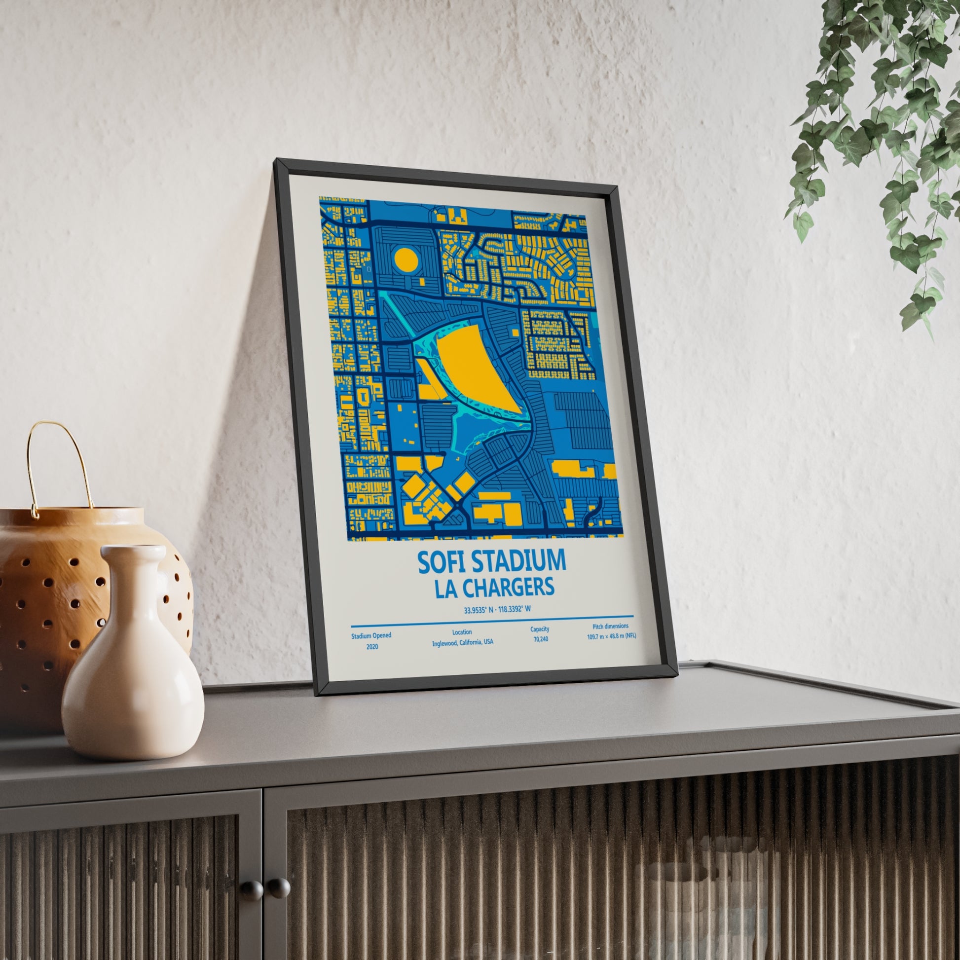 Los Angeles Chargers SoFi Stadium map wall art