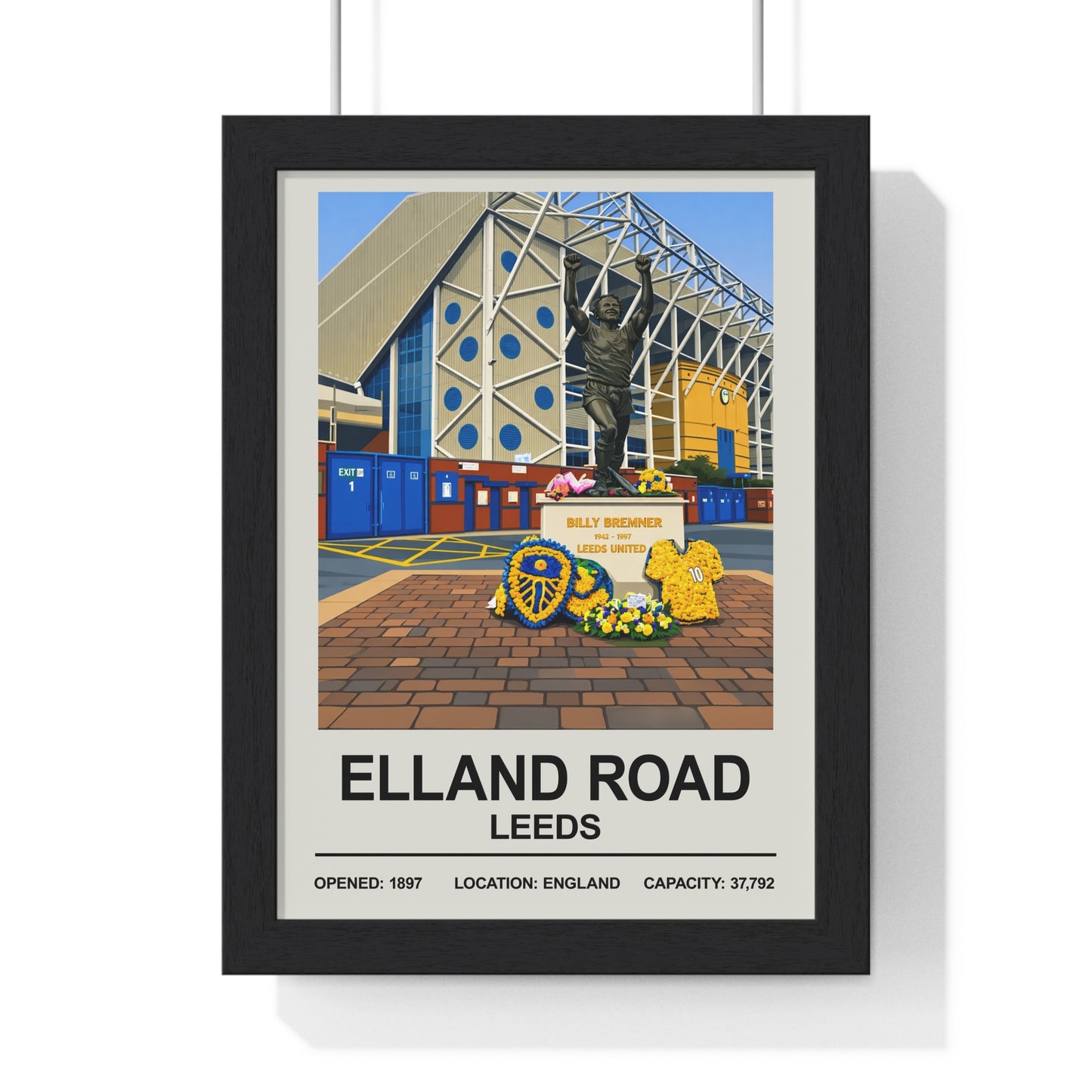 Elland Road stadium print featuring Billy Bremner statue in Leeds