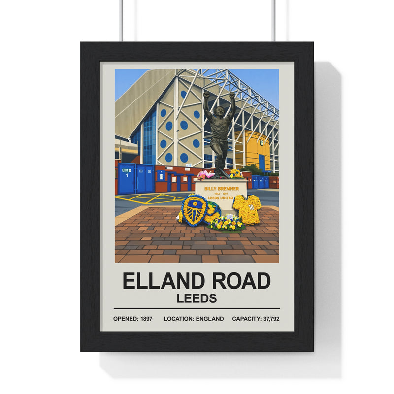 Elland Road stadium print featuring Billy Bremner statue in Leeds
