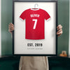 Lifestyle - Personalised Kids Football Shirt Print held up in a bright room