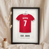 Lifestyle - Personalised Kids Football Shirt Print leaning in a frame with dried flowers