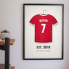 Lifestyle - Personalised Kids Football Shirt Print hanging on a living room wall