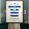 Lifestyle - Personalised Retro Football Shirt Print held up in a bright room