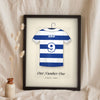 Lifestyle - Personalised Retro Football Shirt Print leaning in a frame with dried flowers