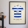 Lifestyle - Personalised Retro Football Shirt Print hanging on a living room wall
