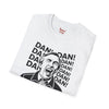 Black t-shirt with Alan Partridge DAN! TV Comedy Parody flat lay