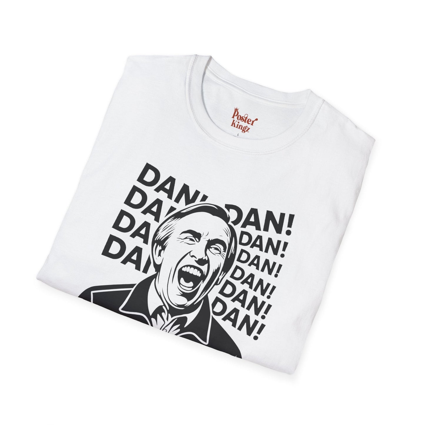 Black t-shirt with Alan Partridge DAN! TV Comedy Parody flat lay