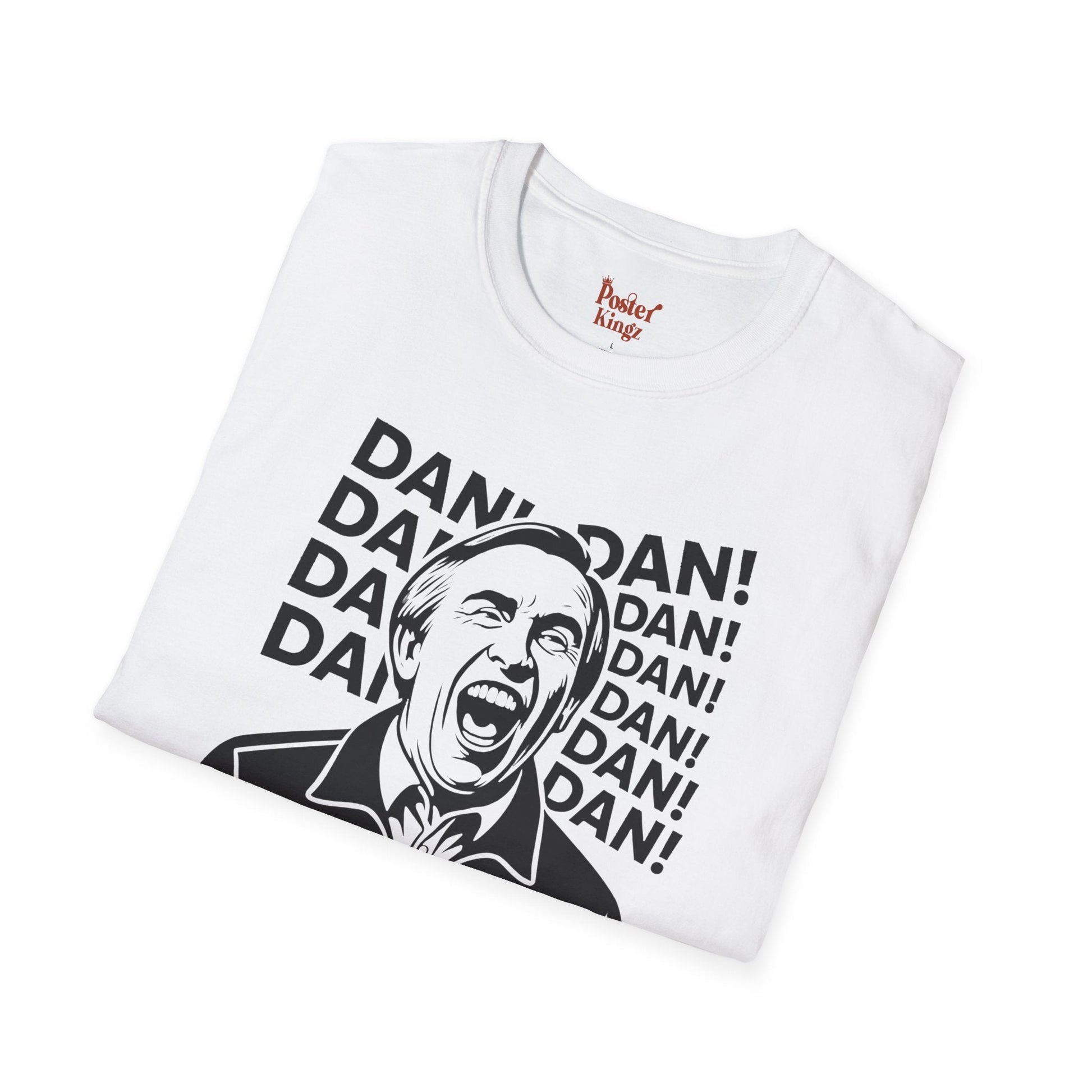 Black t-shirt with Alan Partridge DAN! TV Comedy Parody flat lay