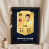 Lifestyle - Personalised Football Player Card Print leaning in a frame with dried flowers