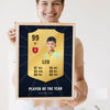 Lifestyle - Personalised Football Player Card Print held by a smiling woman