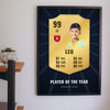 Lifestyle - Personalised Football Player Card Print hanging on a living room wall