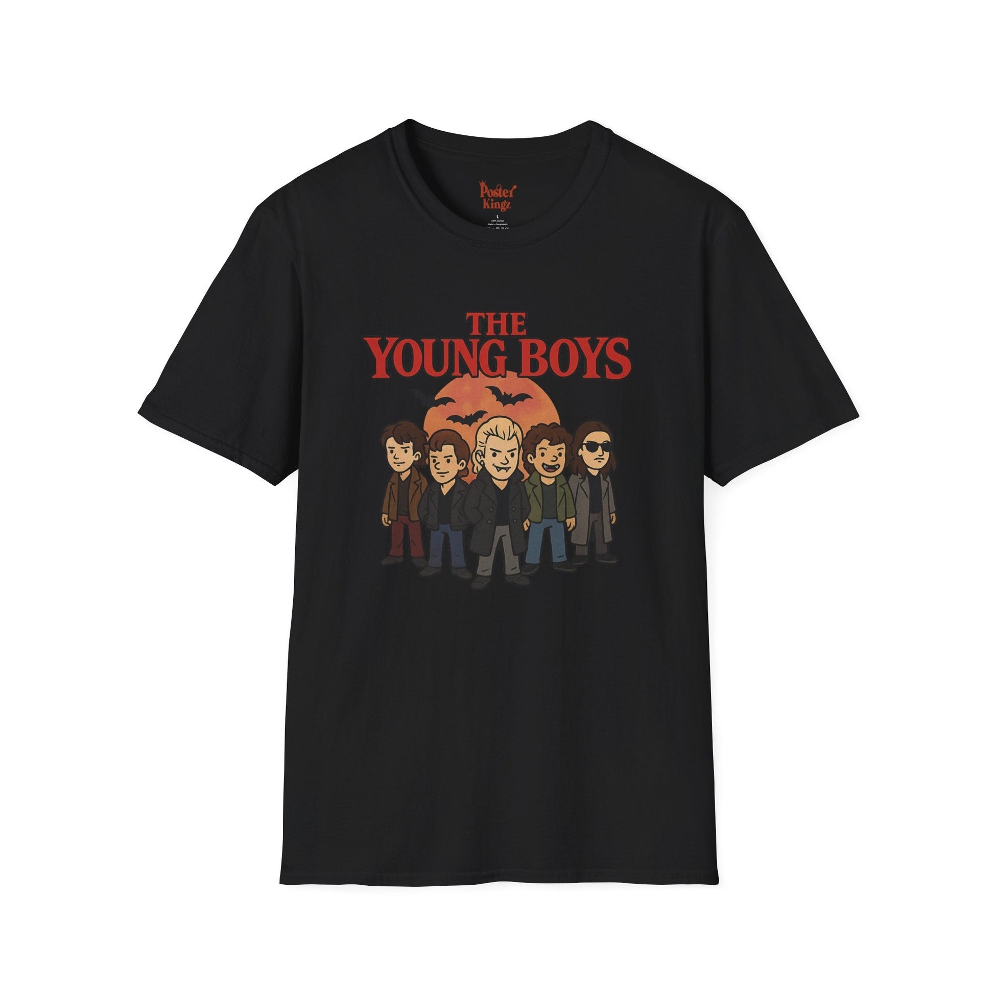Black t-shirt with The Young Boys Lost Boys Horror Parody