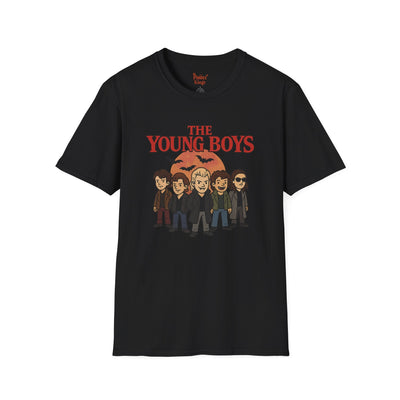 Black t-shirt with The Young Boys Lost Boys Horror Parody