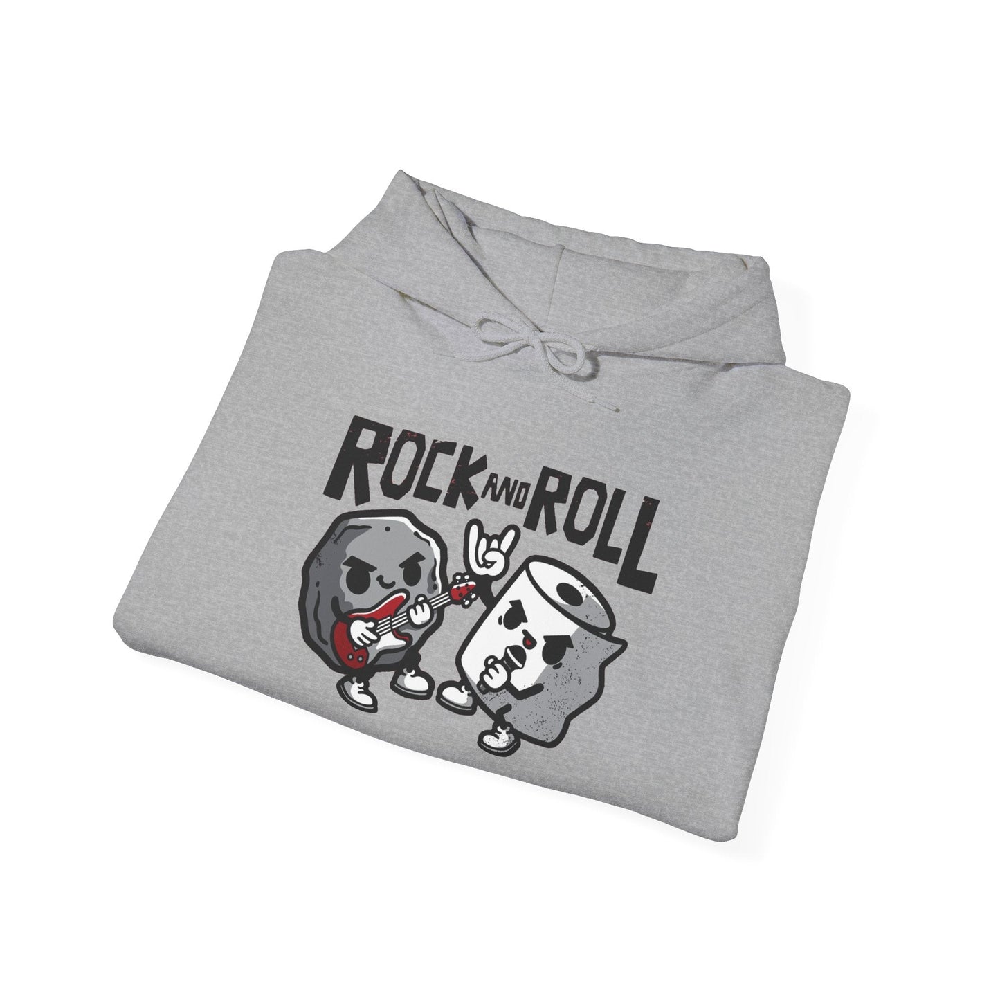 Black t-shirt with Rock and Roll Hoodie Music Pun Hooded Sweatshirt
