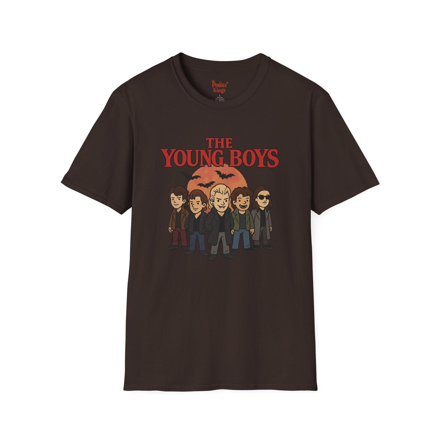Black t-shirt with The Young Boys Lost Boys Horror Parody