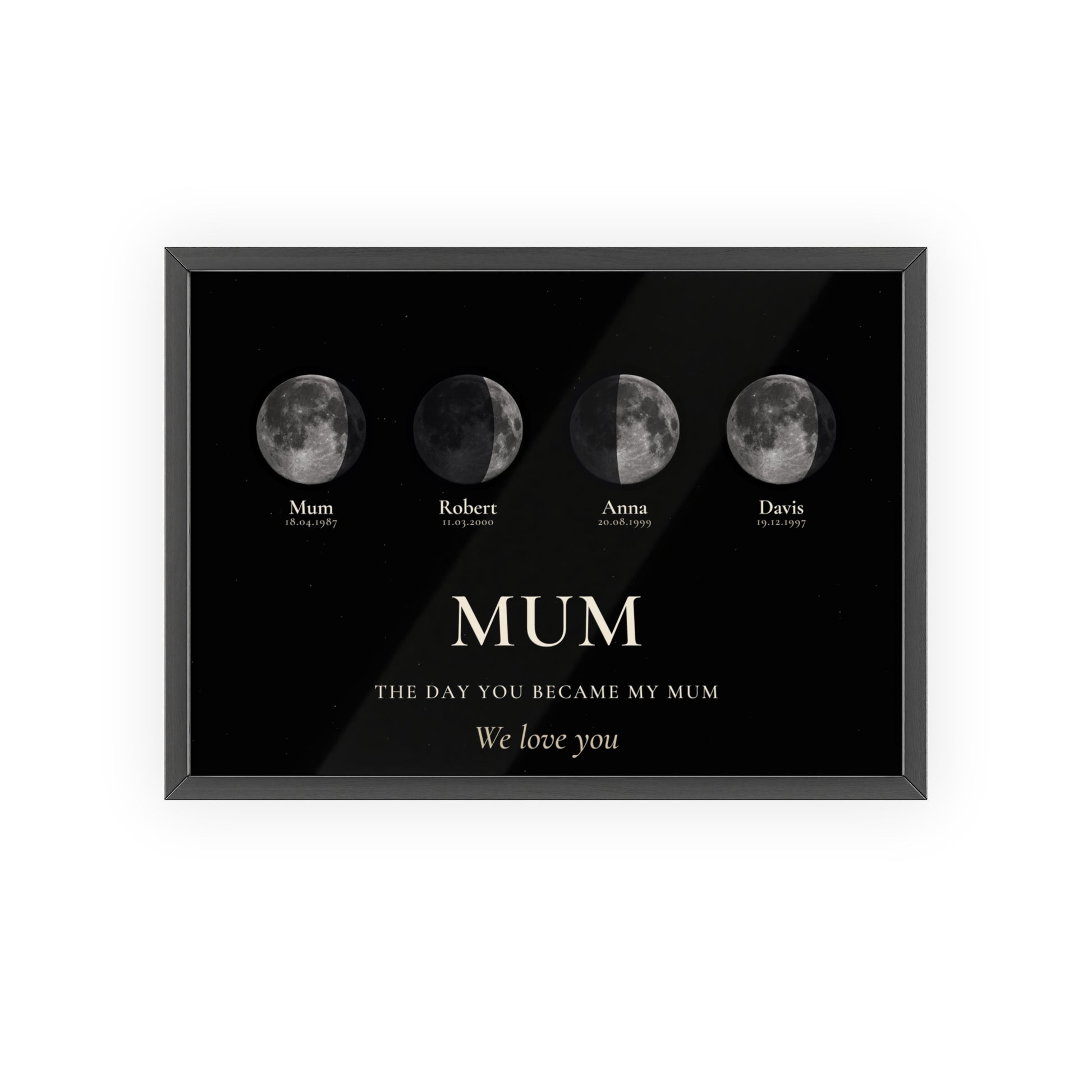 Personalised Mum moon phase print with custom date, names and message