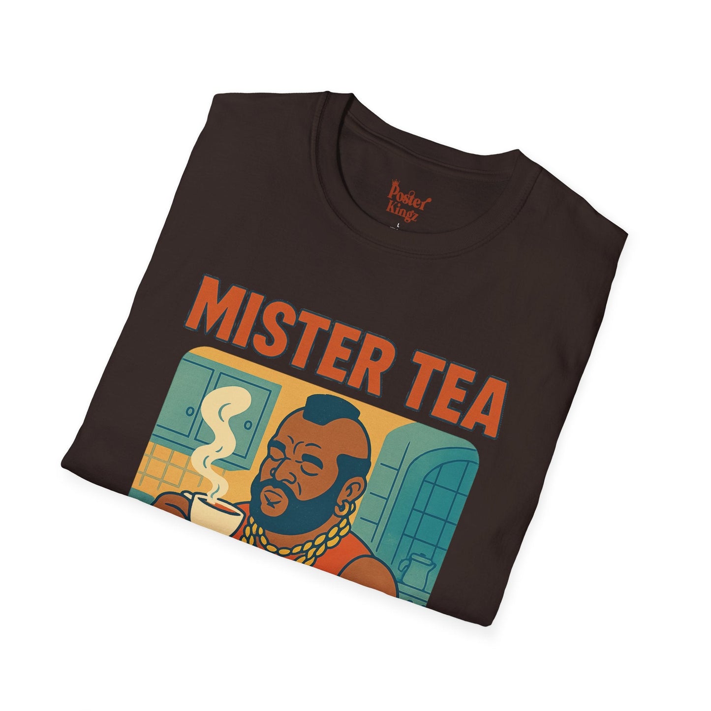 Navy t-shirt with Mister Tea Pop Culture Parody
