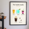 Lifestyle - Personalised Family Drinks Print hanging on a living room wall