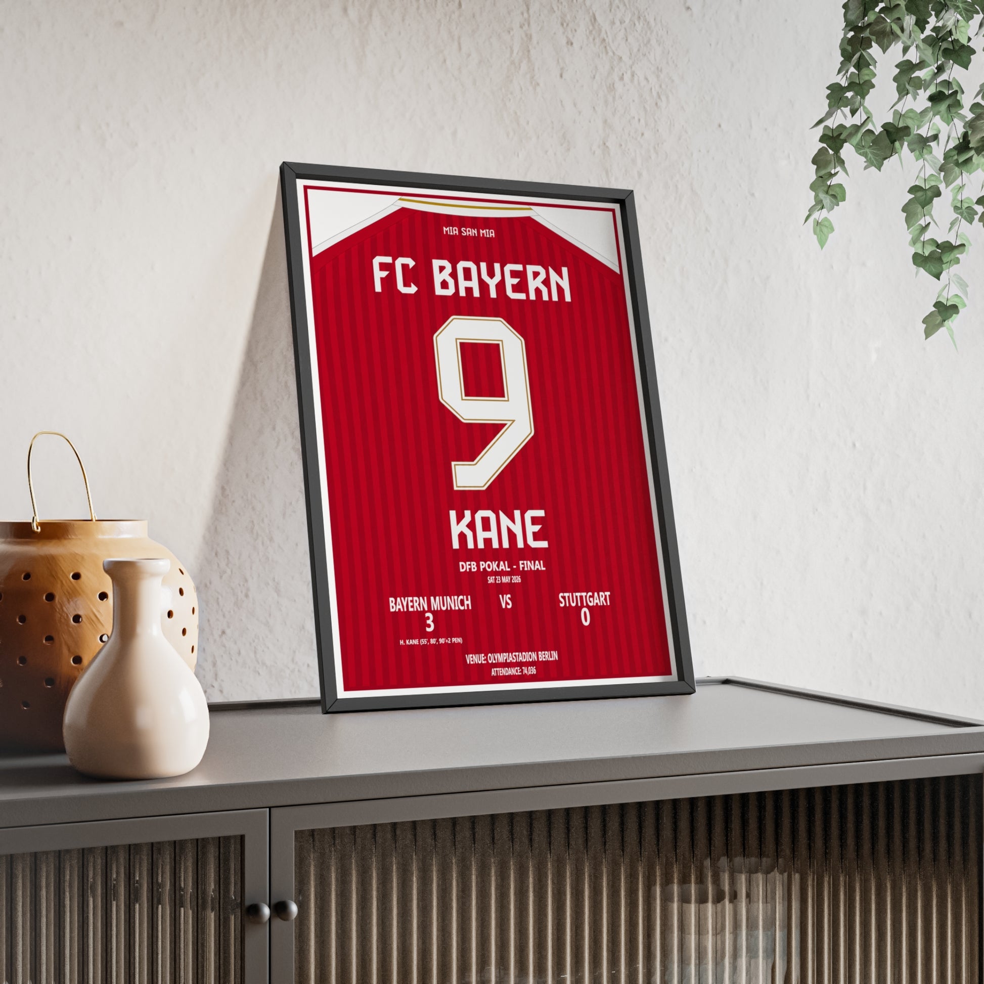 Bayern Munich DFB Pokal 2026 Kane shirt print framed lifestyle mockup