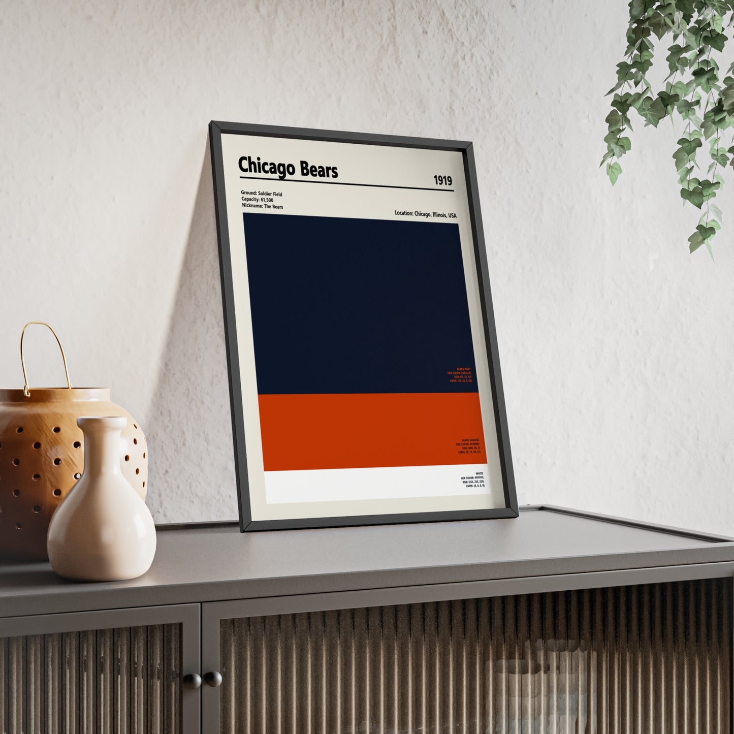 Chicago Bears navy and orange colour palette poster