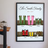 Lifestyle - Personalised Family Welly Boots Print hanging on a living room wall
