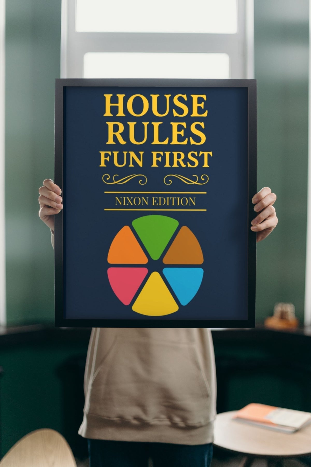 Lifestyle - Personalised Family Trivia Print held up in a bright room