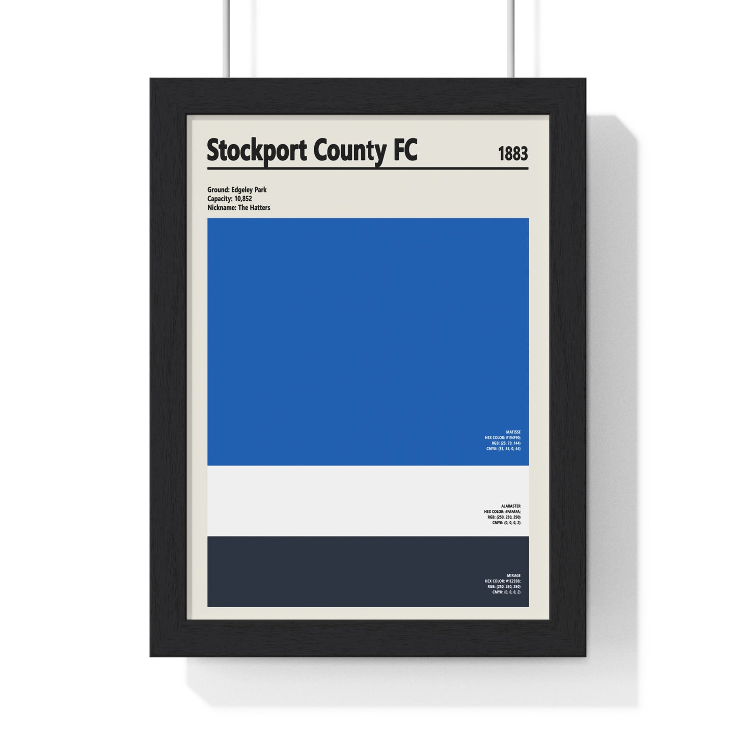 Stockport County FC colour swatch print blue white wall art