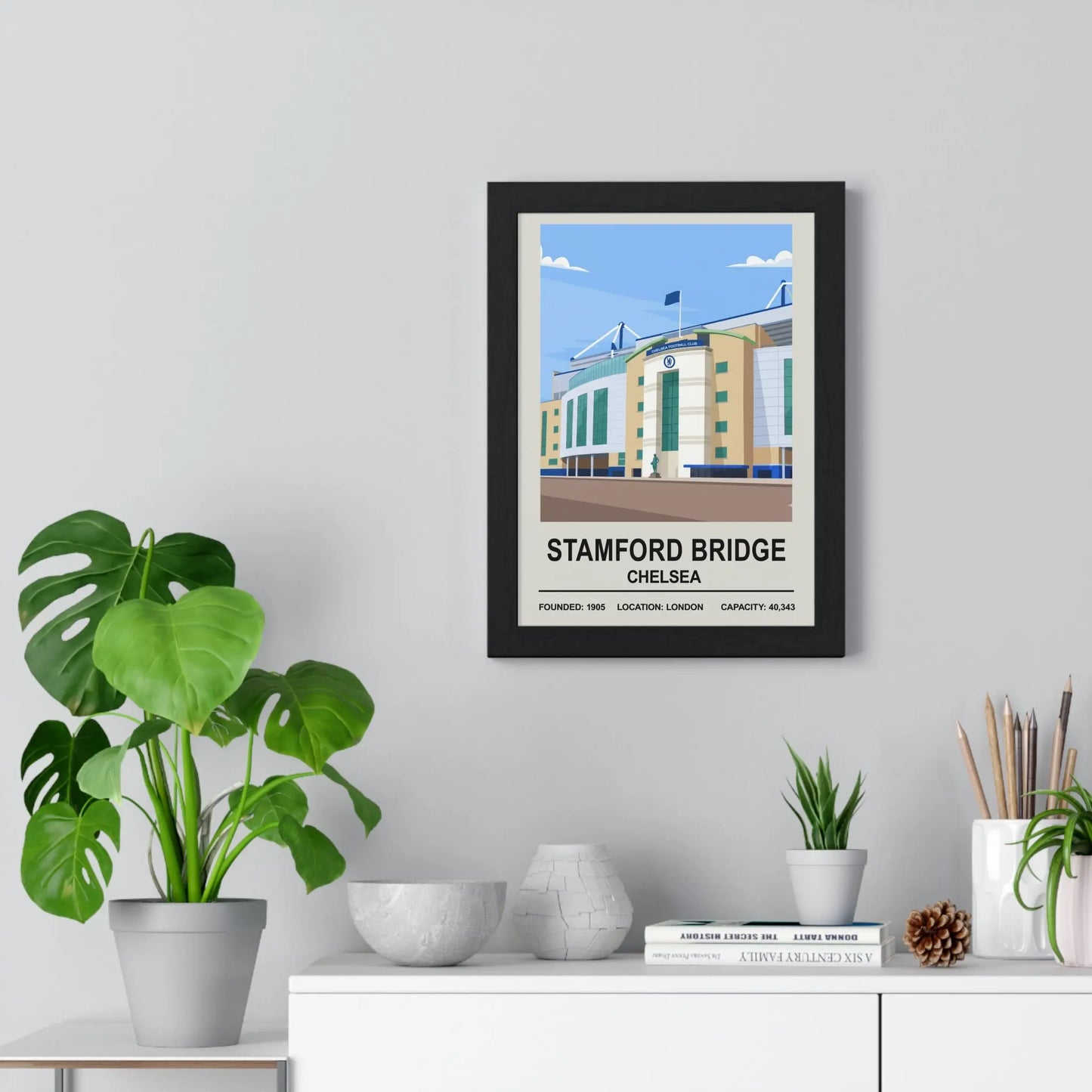 Chelsea FC Stamford Bridge illustrated football ground print