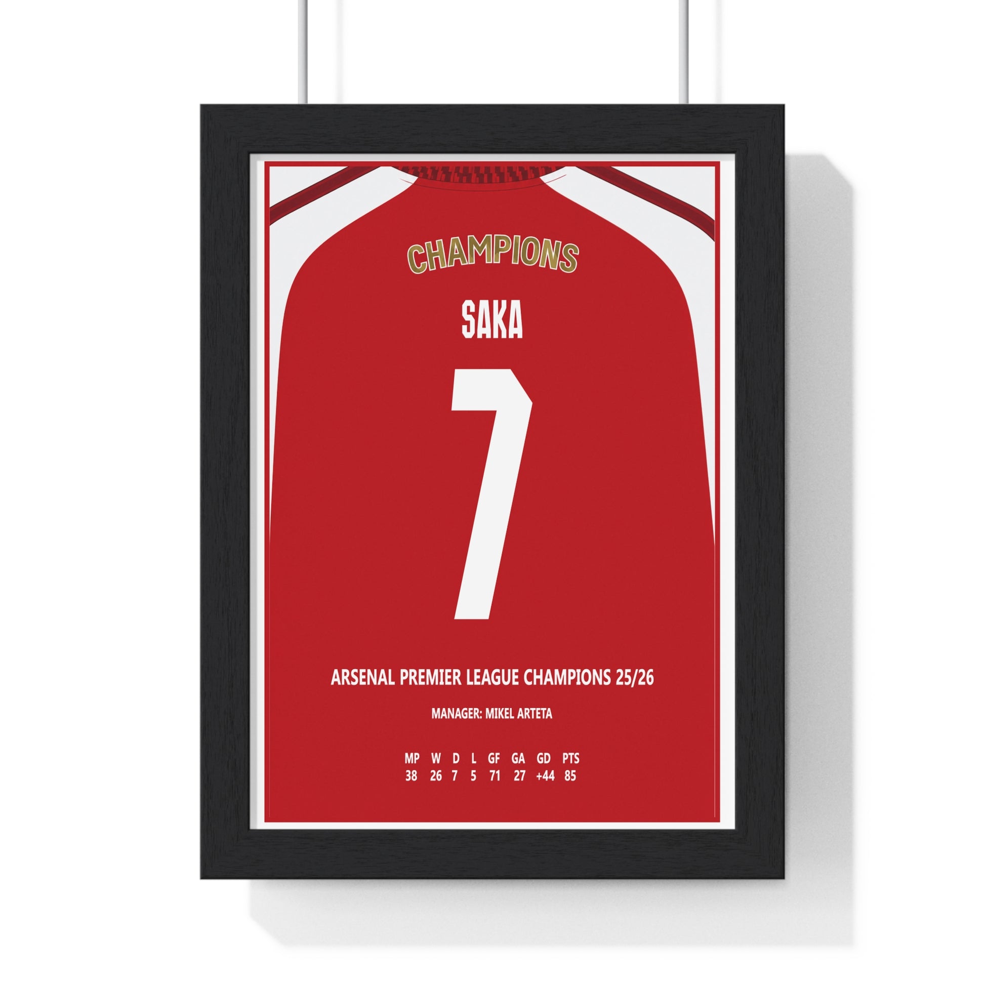 Arsenal Premier League Champions 2026 Saka 7 framed player poster