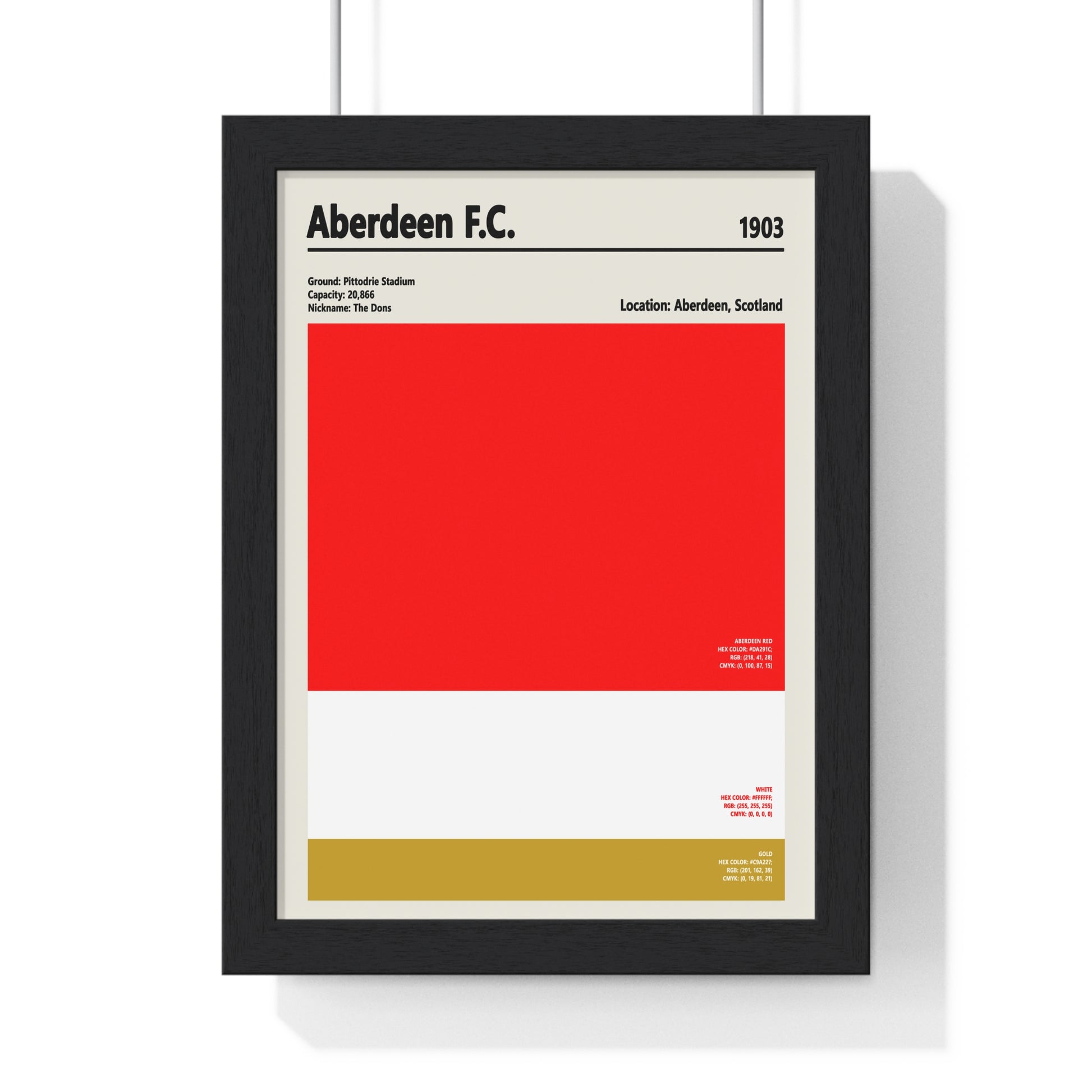 Aberdeen F.C. colour palette print showing red, white, and gold tones