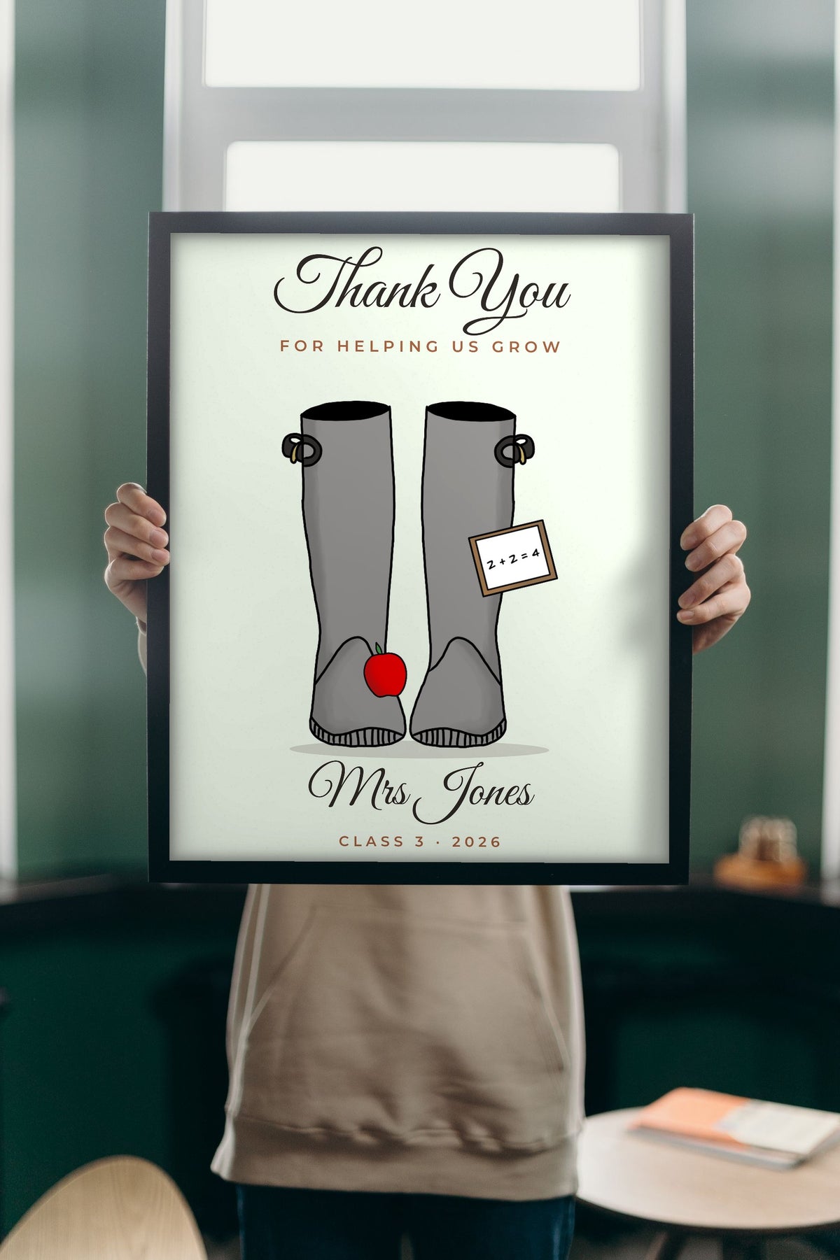Lifestyle - Personalised Thank You Teacher Print held up in a bright room