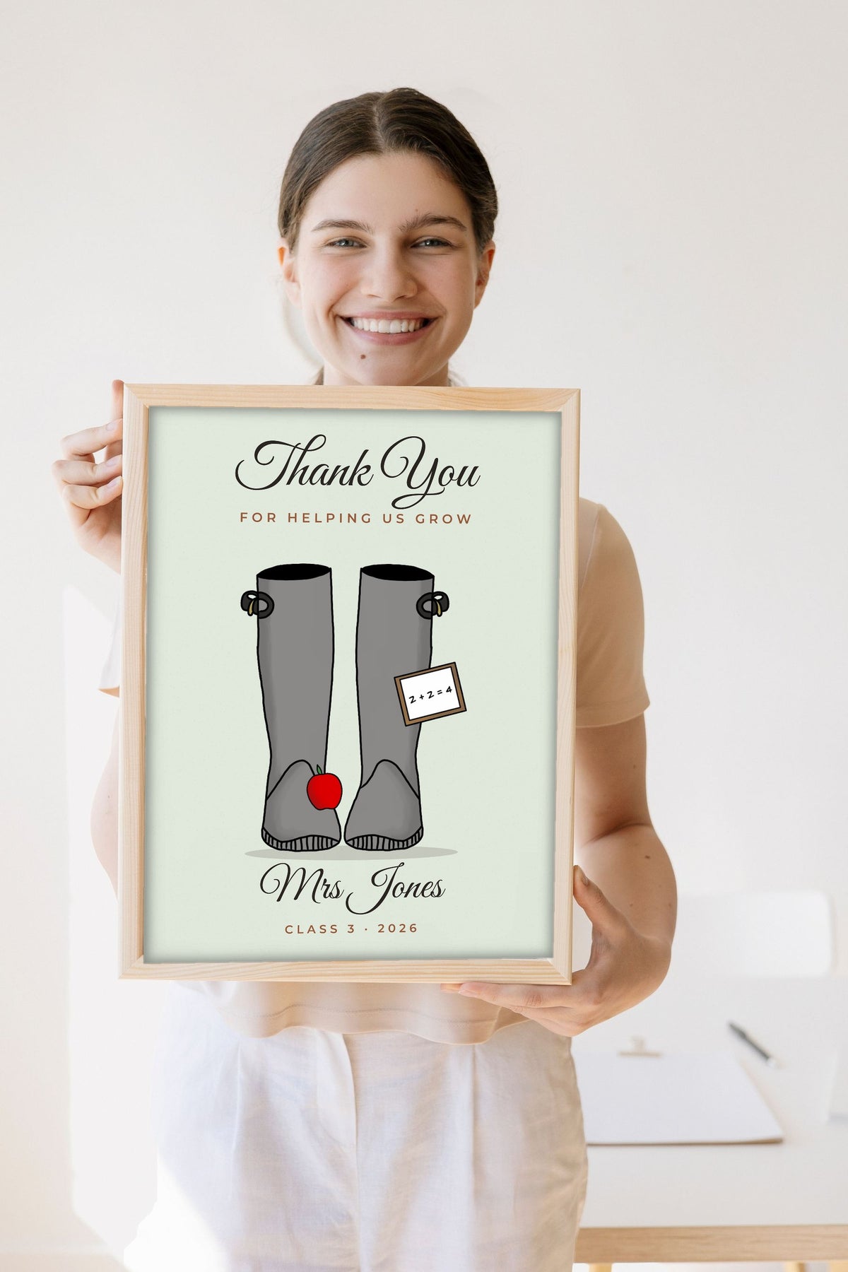 Lifestyle - Personalised Thank You Teacher Print held by a smiling woman