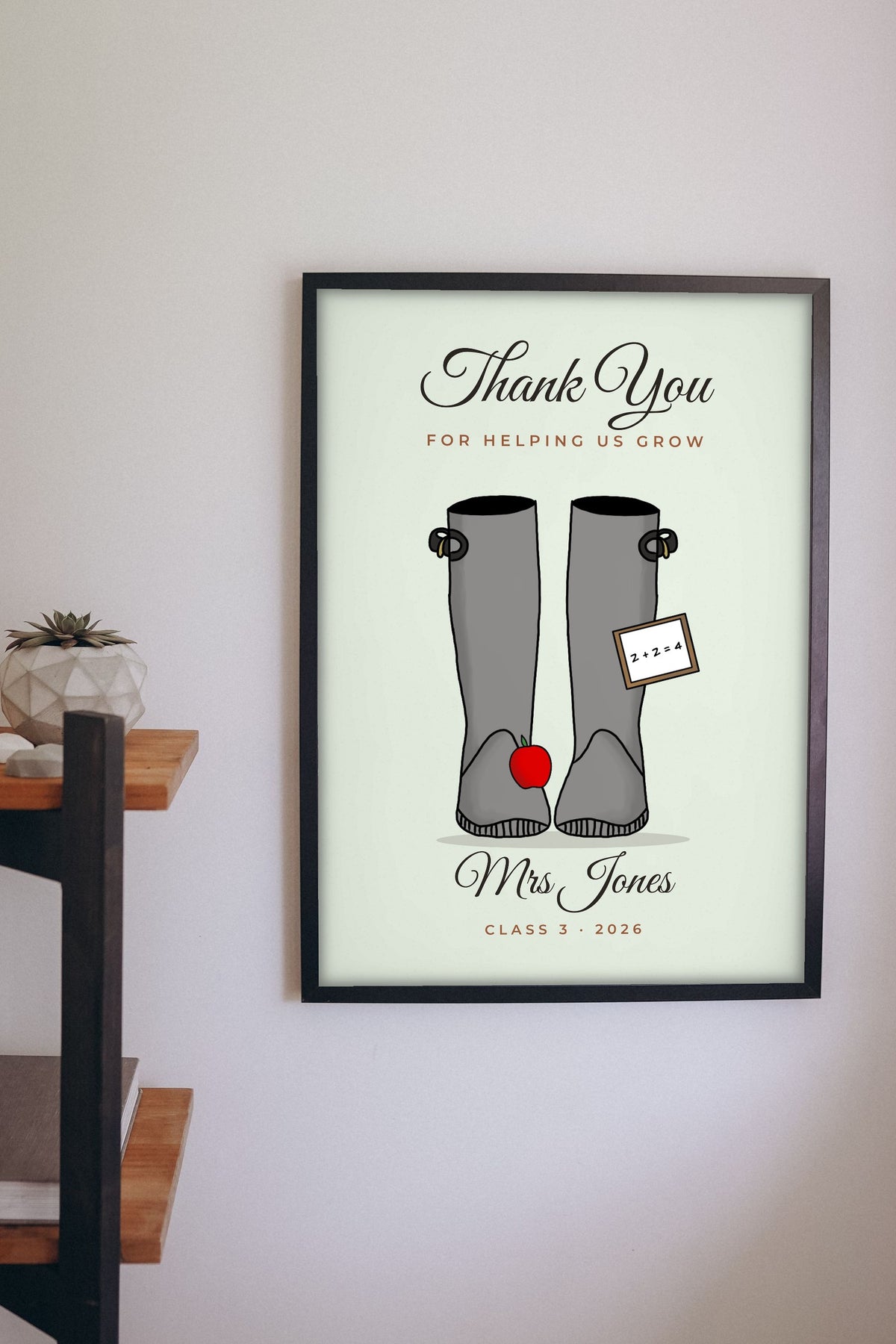 Lifestyle - Personalised Thank You Teacher Print hanging on a living room wall