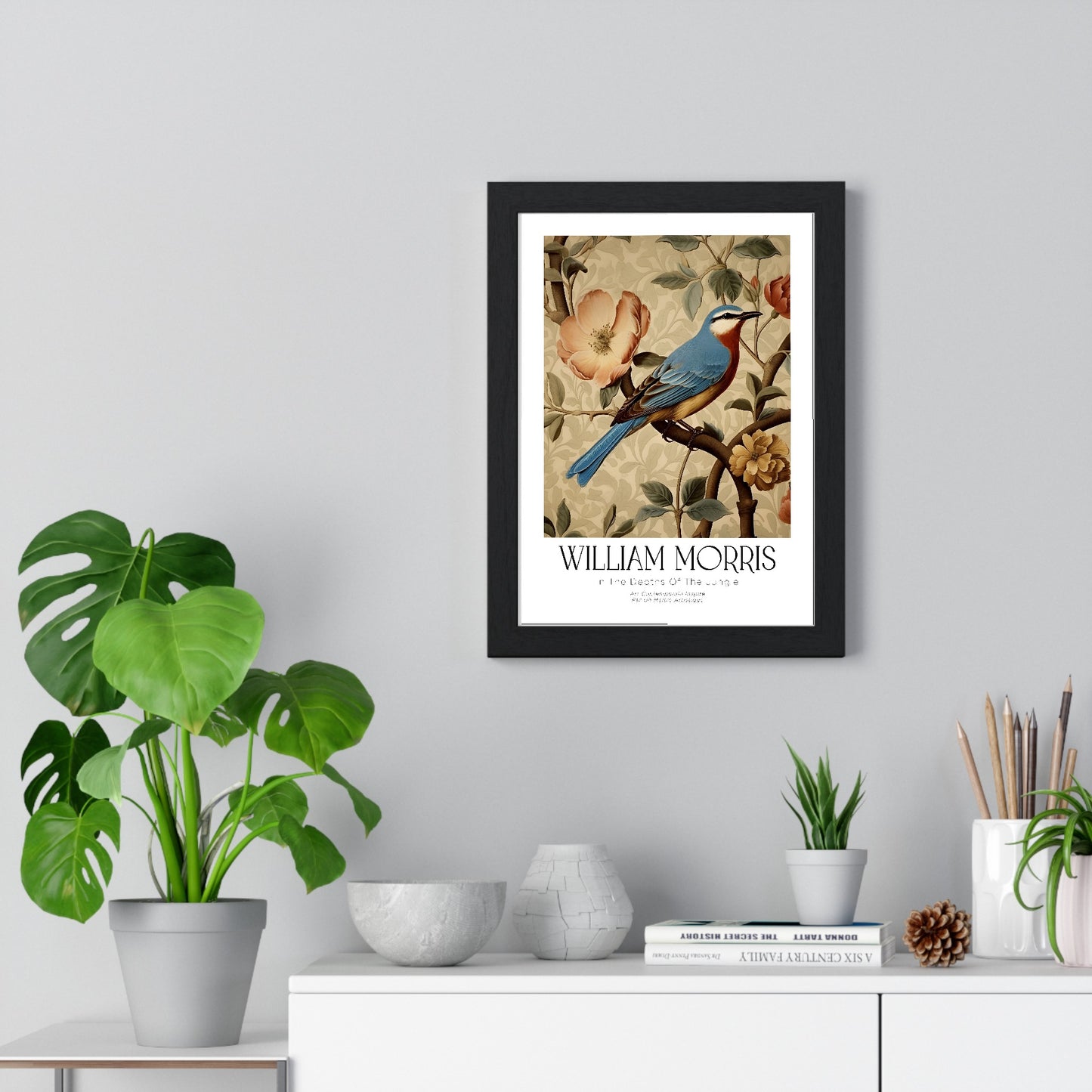 11x14-03 poster framed on living room wall above furniture