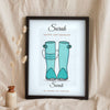Lifestyle - Personalised Occupation Welly Boots Print leaning in a frame with dried flowers