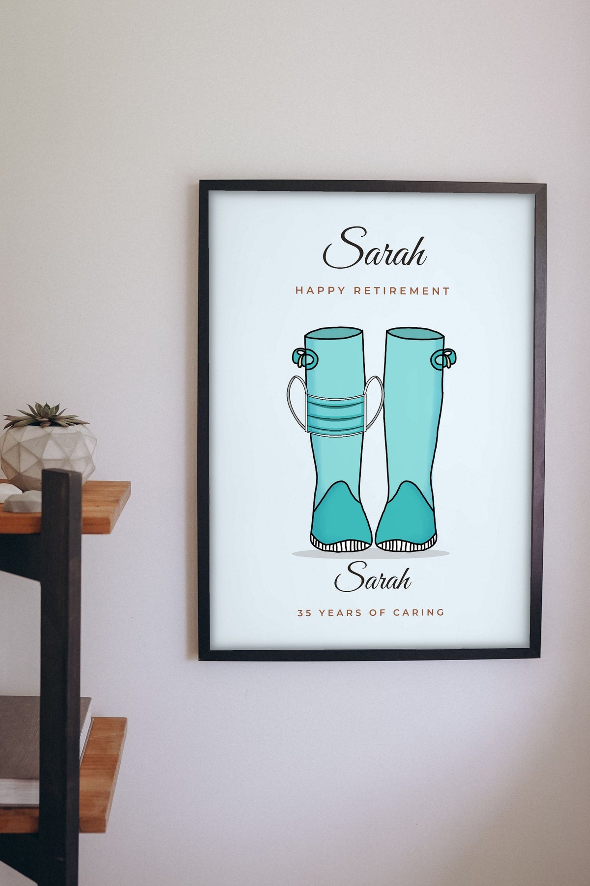Lifestyle - Personalised Occupation Welly Boots Print hanging on a living room wall