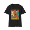 Black t-shirt with Mister Tea Pop Culture Parody