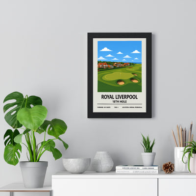 Royal Liverpool Copy framed poster displayed on living room wall above grey furniture