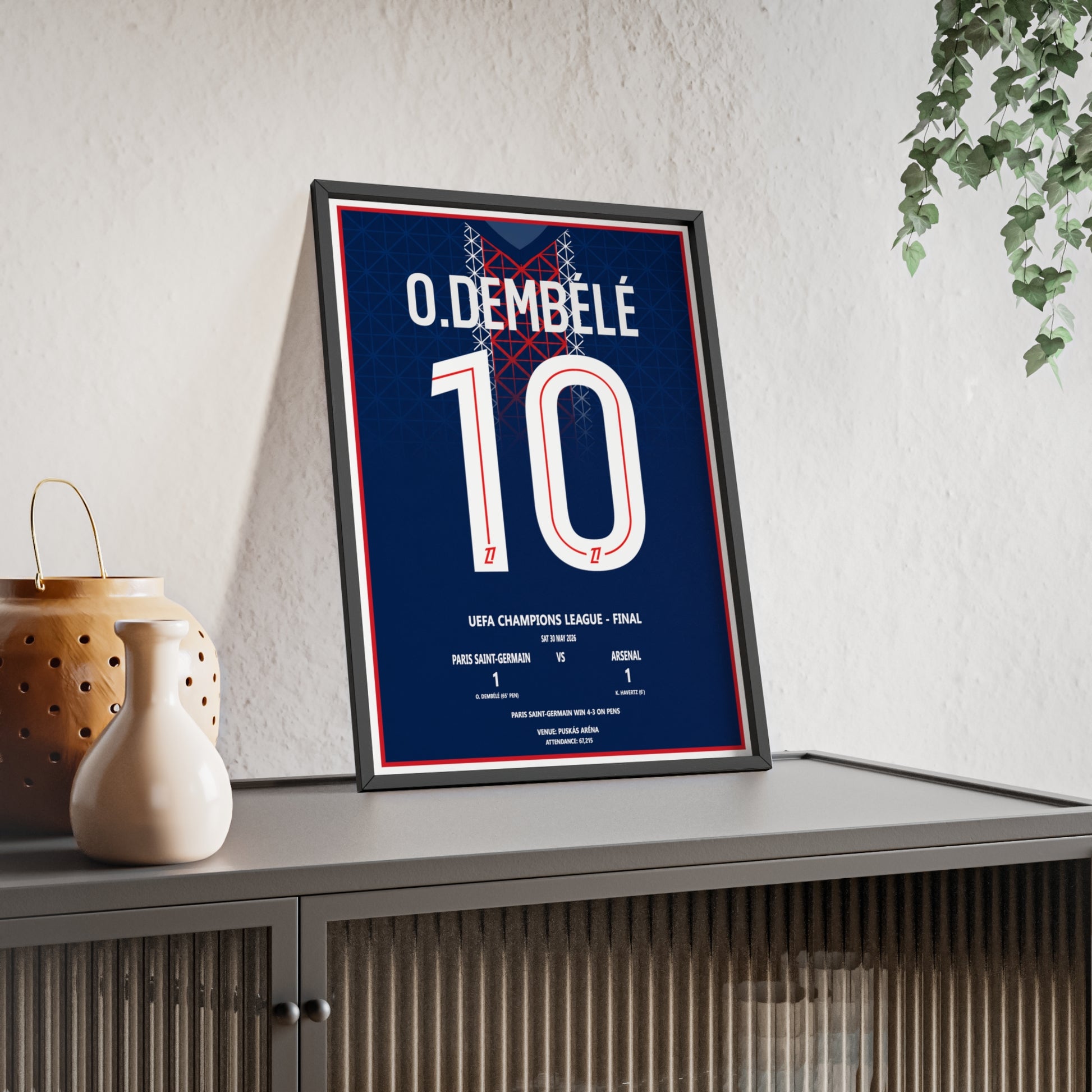 Paris Saint-Germain Dembele 10 Champions League Final framed lifestyle mockup