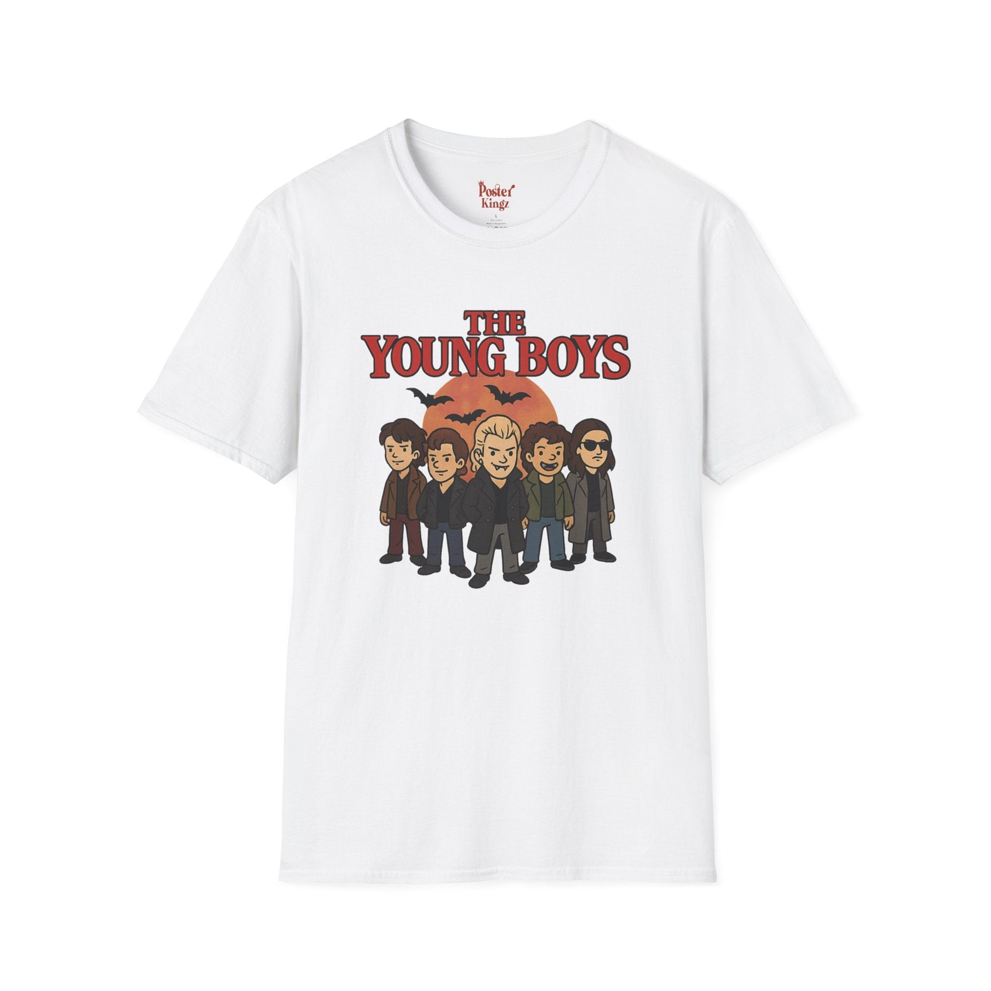 Black t-shirt with The Young Boys Lost Boys Horror Parody