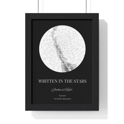 Personalised written in the stars black star map print
