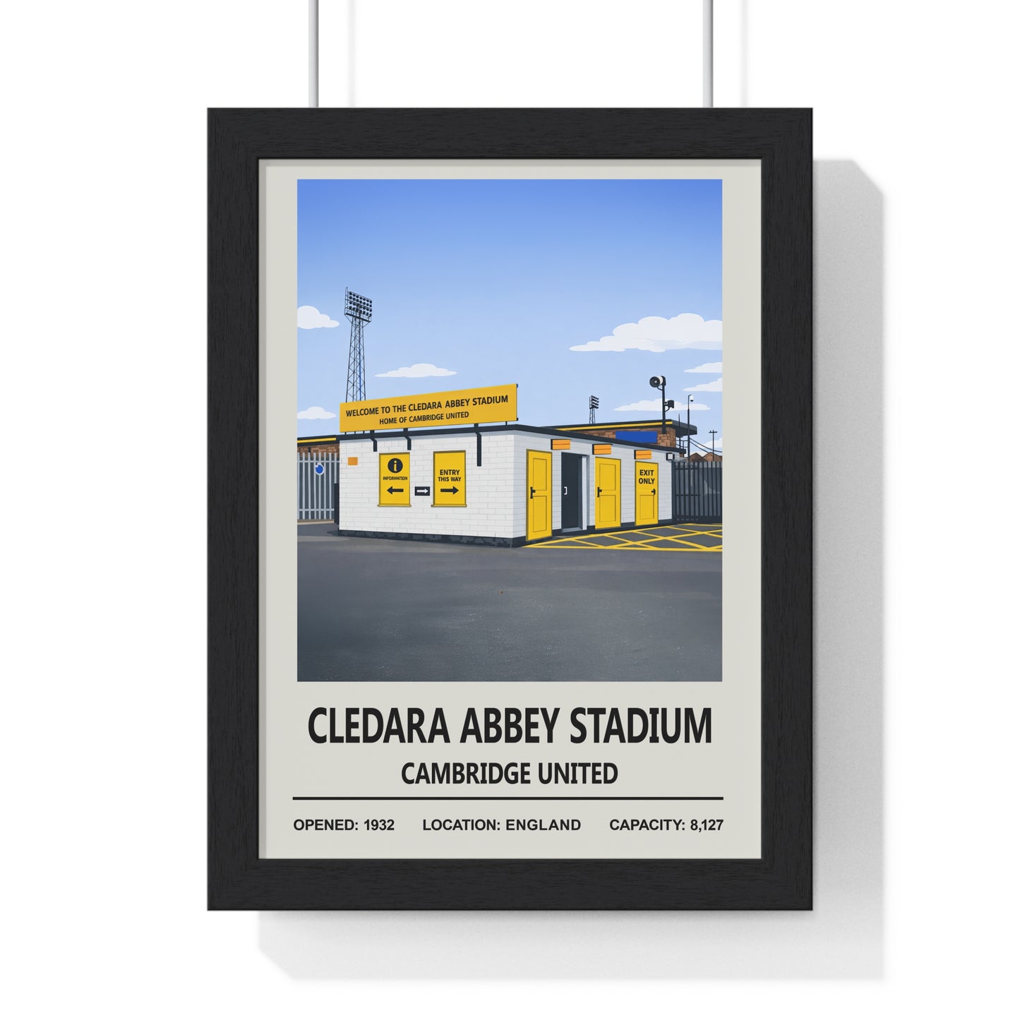 Cledara Abbey Stadium illustrated print celebrating Cambridge United