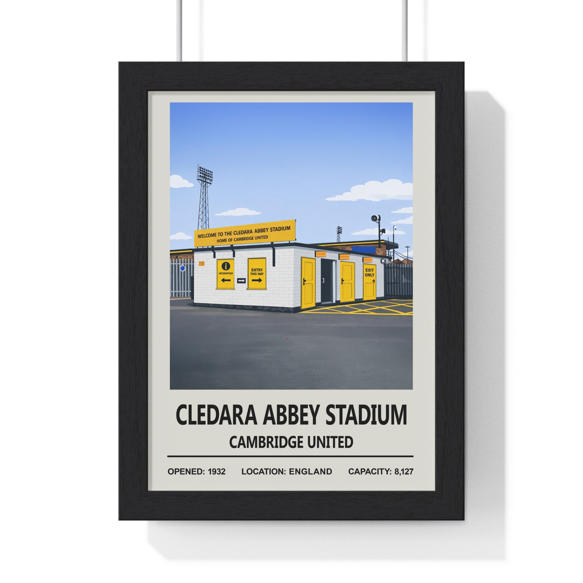 Cledara Abbey Stadium illustrated print celebrating Cambridge United