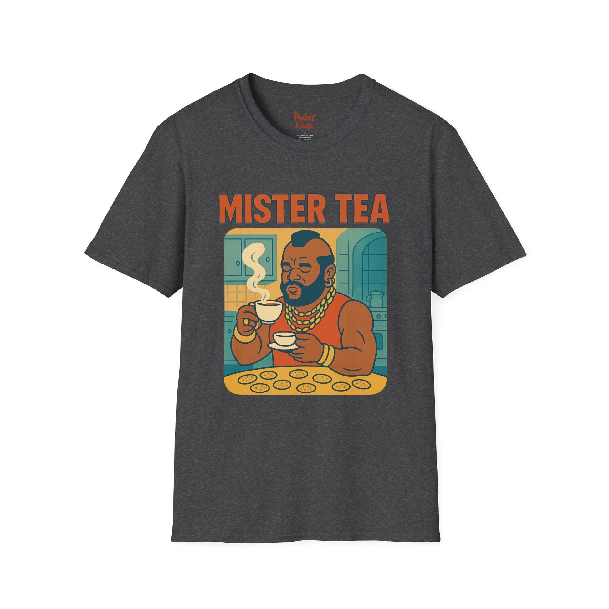 Navy t-shirt with Mister Tea Pop Culture Parody