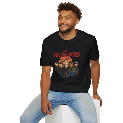 Navy t-shirt with The Young Boys Lost Boys Horror Parody