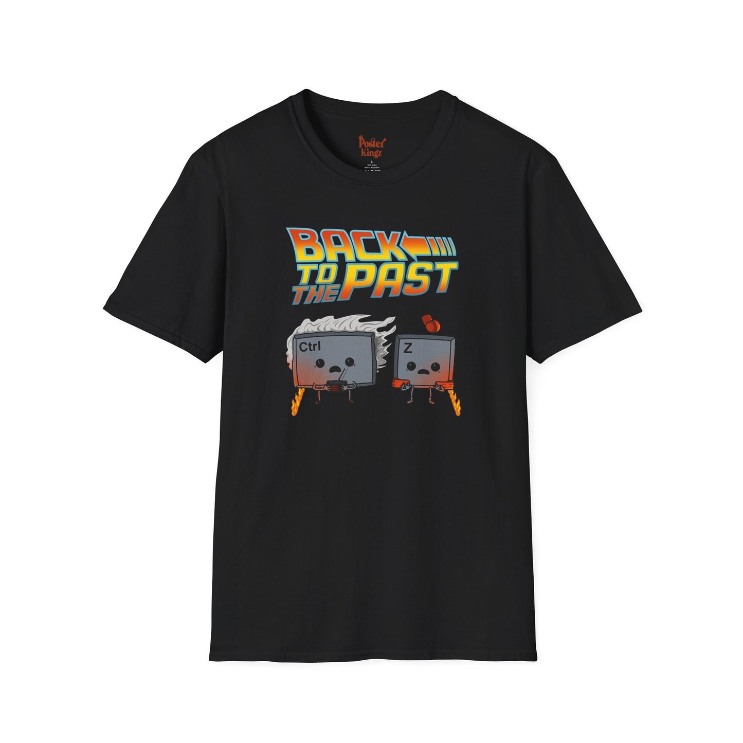 White t-shirt with Back to the Past Ctrl Z Tech Programmer Parody