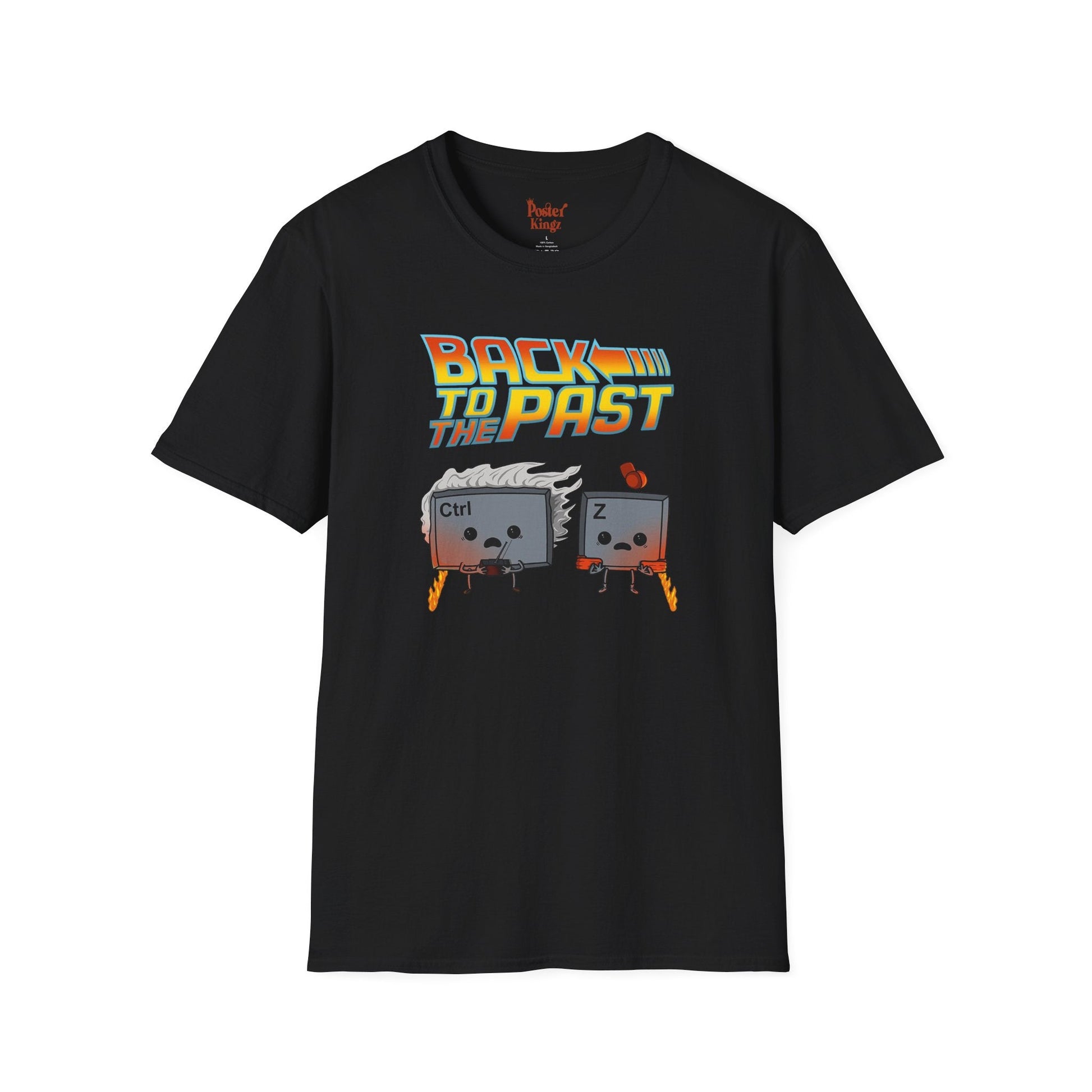 White t-shirt with Back to the Past Ctrl Z Tech Programmer Parody