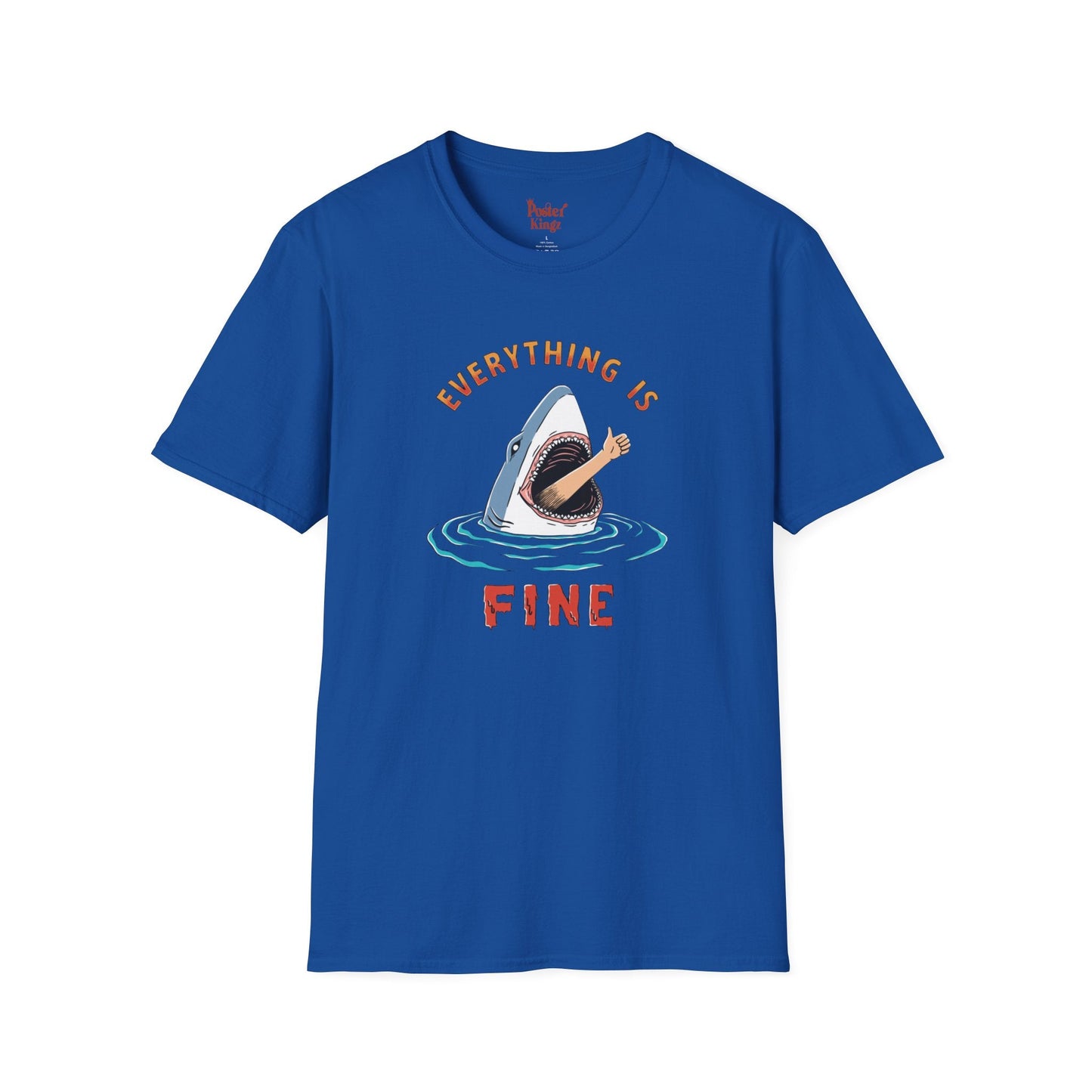 Black t-shirt with Everything Is Fine Dark Humour Shark