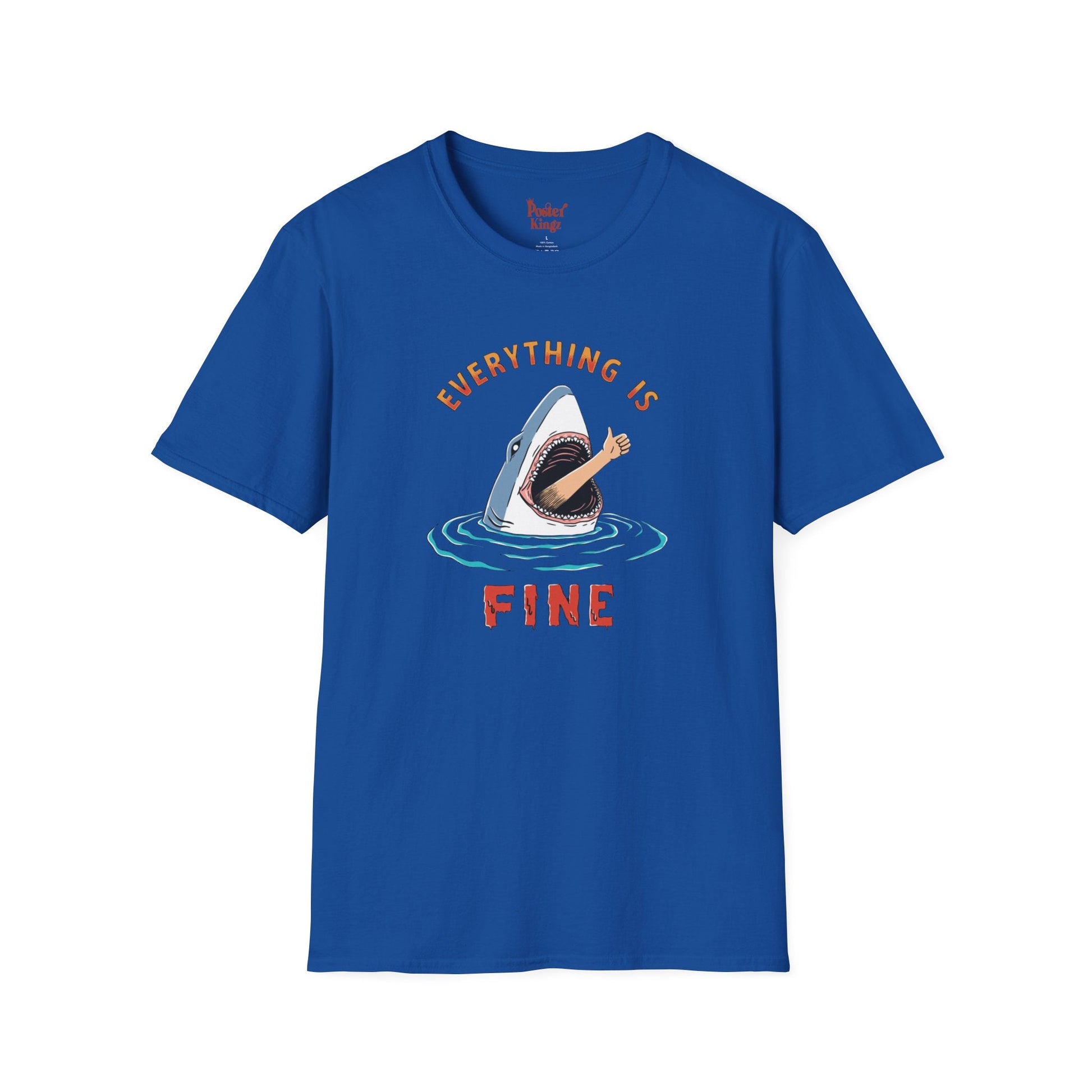 Black t-shirt with Everything Is Fine Dark Humour Shark